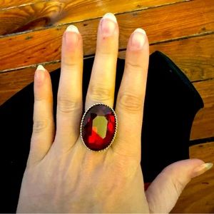 Red Ruby Crystal Rhinestone Silver Stretch Ring